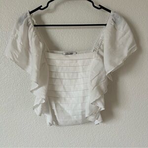 DO+BE White Ruffle Fair, Cottagecore, Boho, Coastal, Airy, Off Shoulder Crop Top